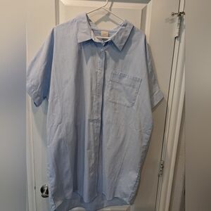 a.new day Woman's Blue Stripe Short Sleeve Button Front Shirt Dress - Size: XL